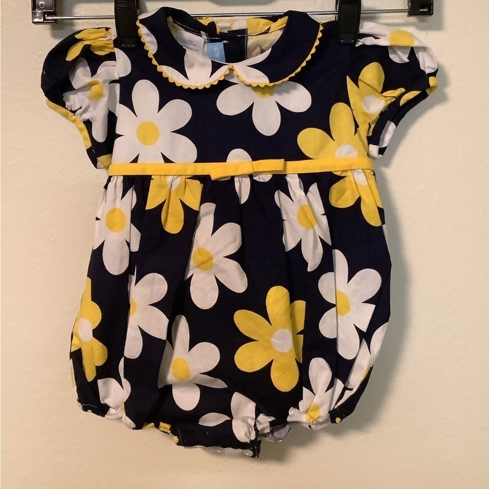 Mondays Child vintage 18 mon girls toddlers navy daisy 100% cotton‎ top dress